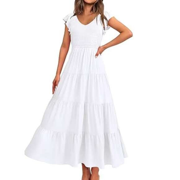 Pretty Garden Dresses & Skirts - Pretty Garden Cottage Prairie Cap Sleeve Tiered Maxi Peasant Dress White NWT Lrg